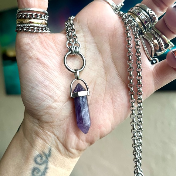 🔴SALE 2 for $25 / 3 for $30 amethyst bullet on stainless steel chain necklace - Picture 4 of 6